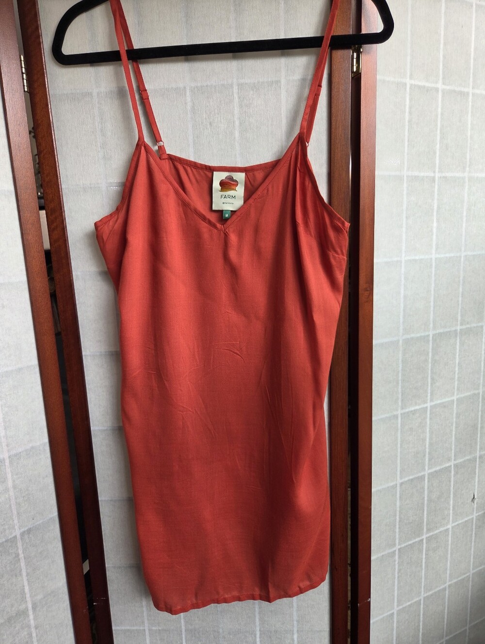 FARM Rio Coral Red V-Neck Slip Summer Dress Boho Adjustable Straps Resortwear
